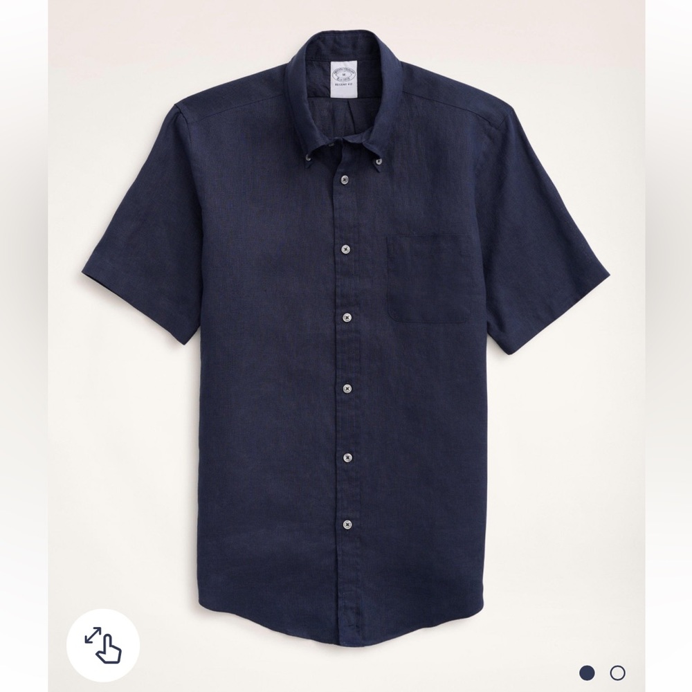 Brooks Brothers Regent Fit Linen Navy Short Sleeve Button Down